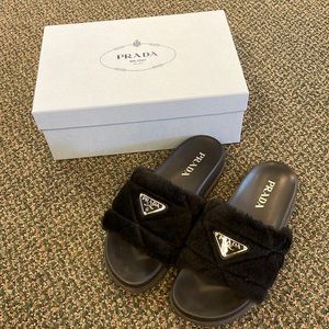 Prada Black Fur Sandals